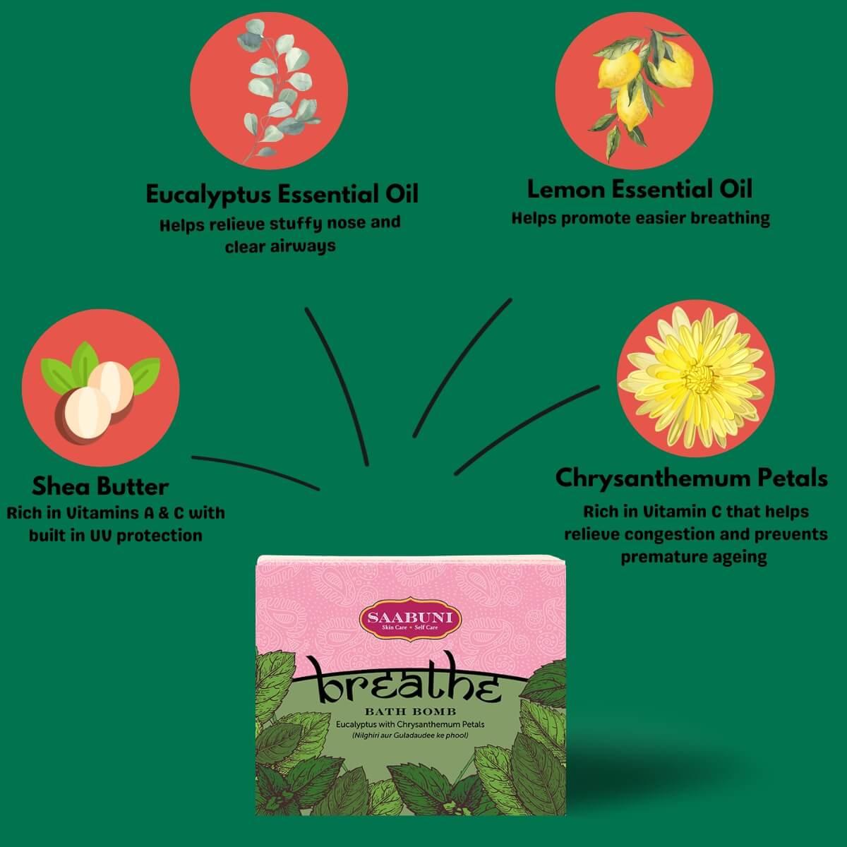 Saabun Soap Breathe Bath Bomb - Eucalyptus with Chrysanthemum Petals Saabuni