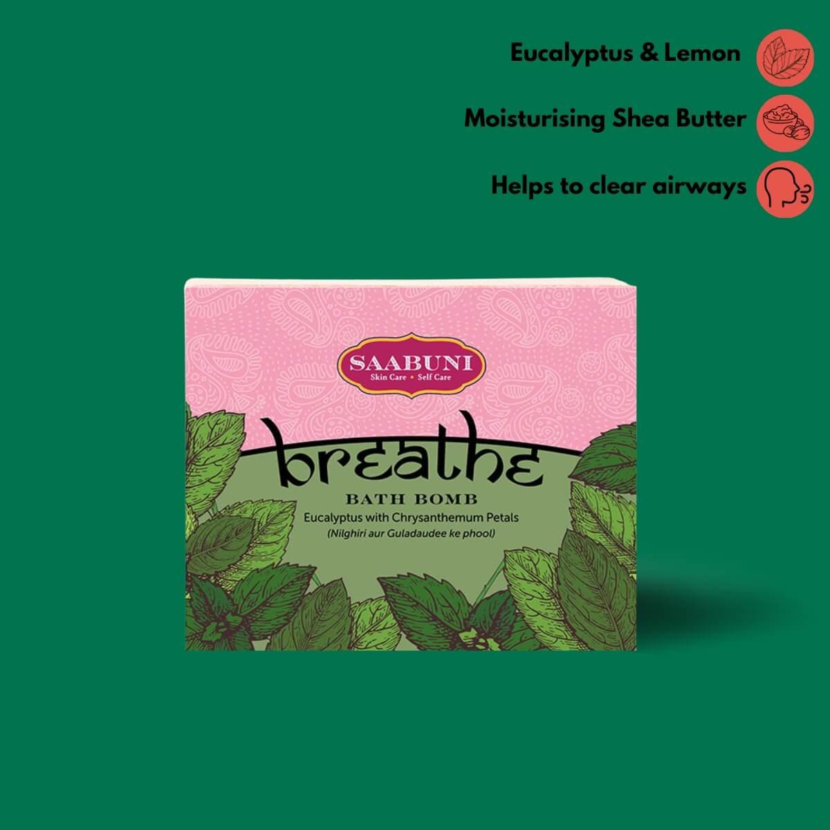 Saabun Soap Breathe Bath Bomb - Eucalyptus with Chrysanthemum Petals Saabuni