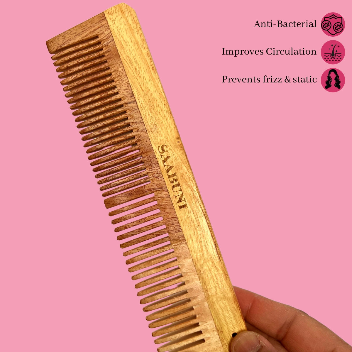  Dual Tooth Ayurvedic Neem Comb Prevents Frizz & Static