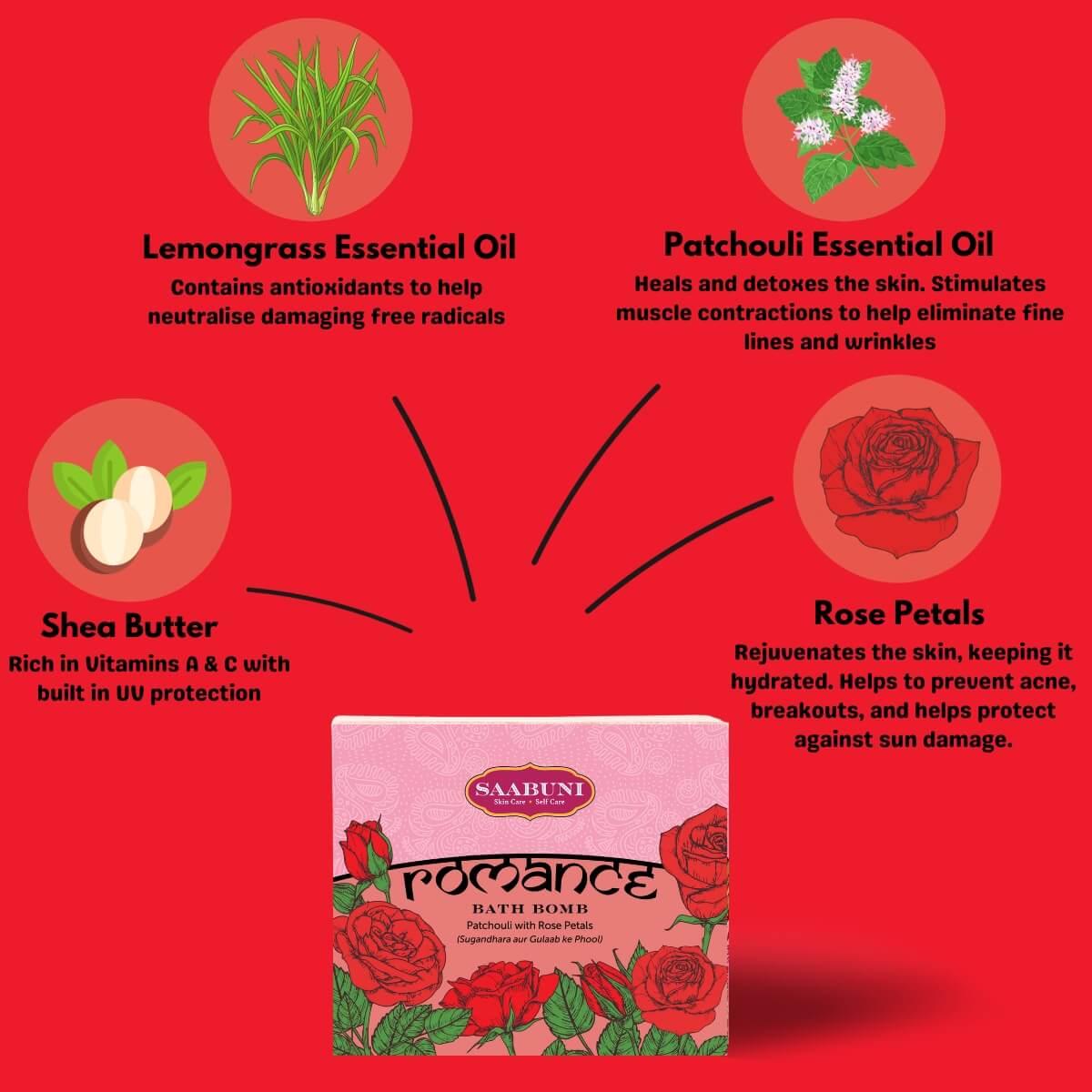 Saabun Soap Romance Bath Bomb with Patchouli and Rose Petals Saabuni