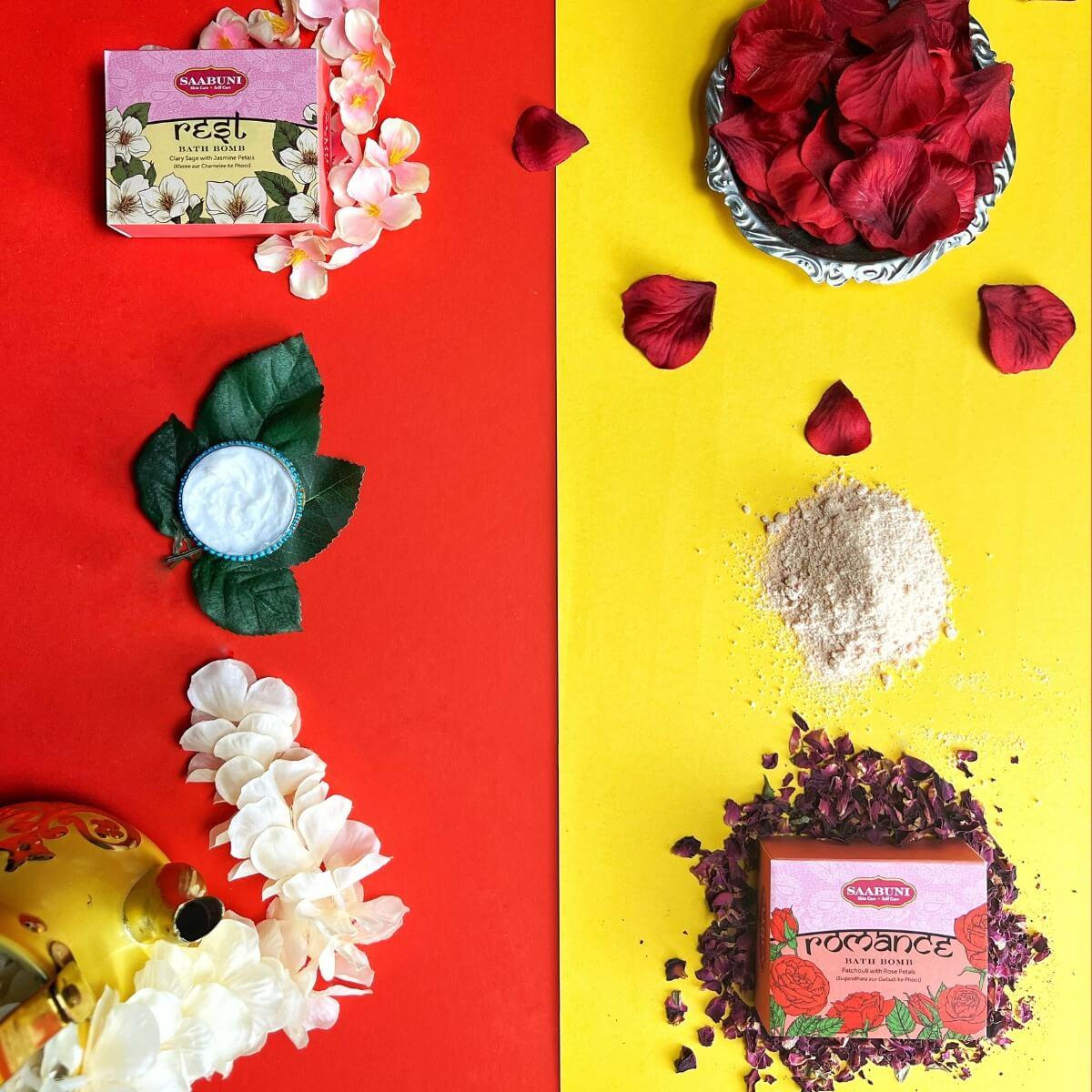 Saabun Soap Romance Bath Bomb with Patchouli and Rose Petals Saabuni
