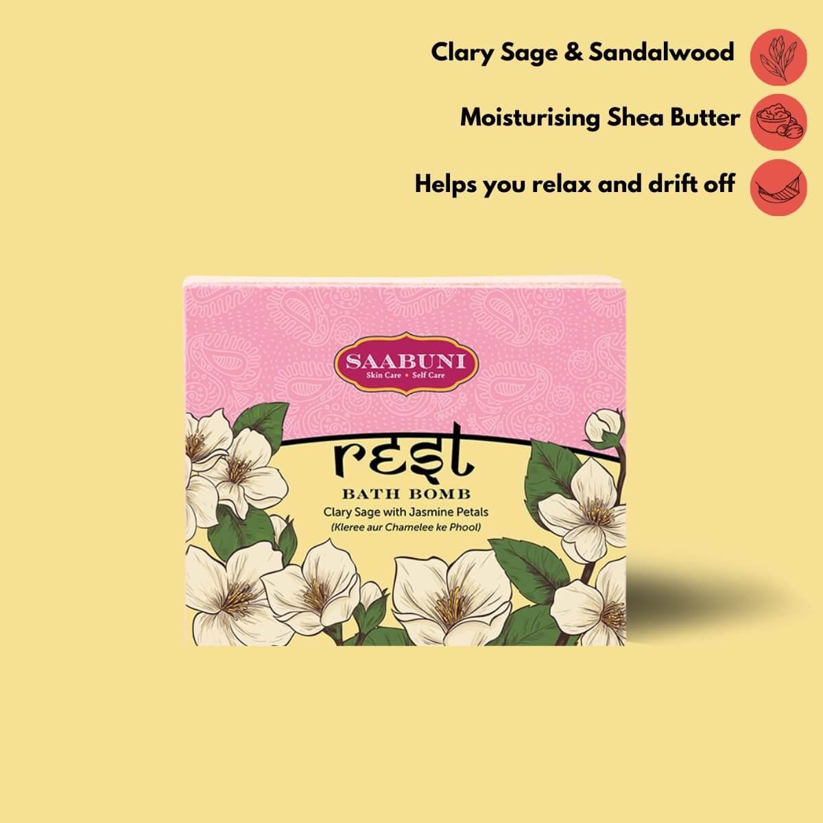 Saabun Soap Rest Bath Bomb with Clary Sage & Jasmine Petals Saabuni