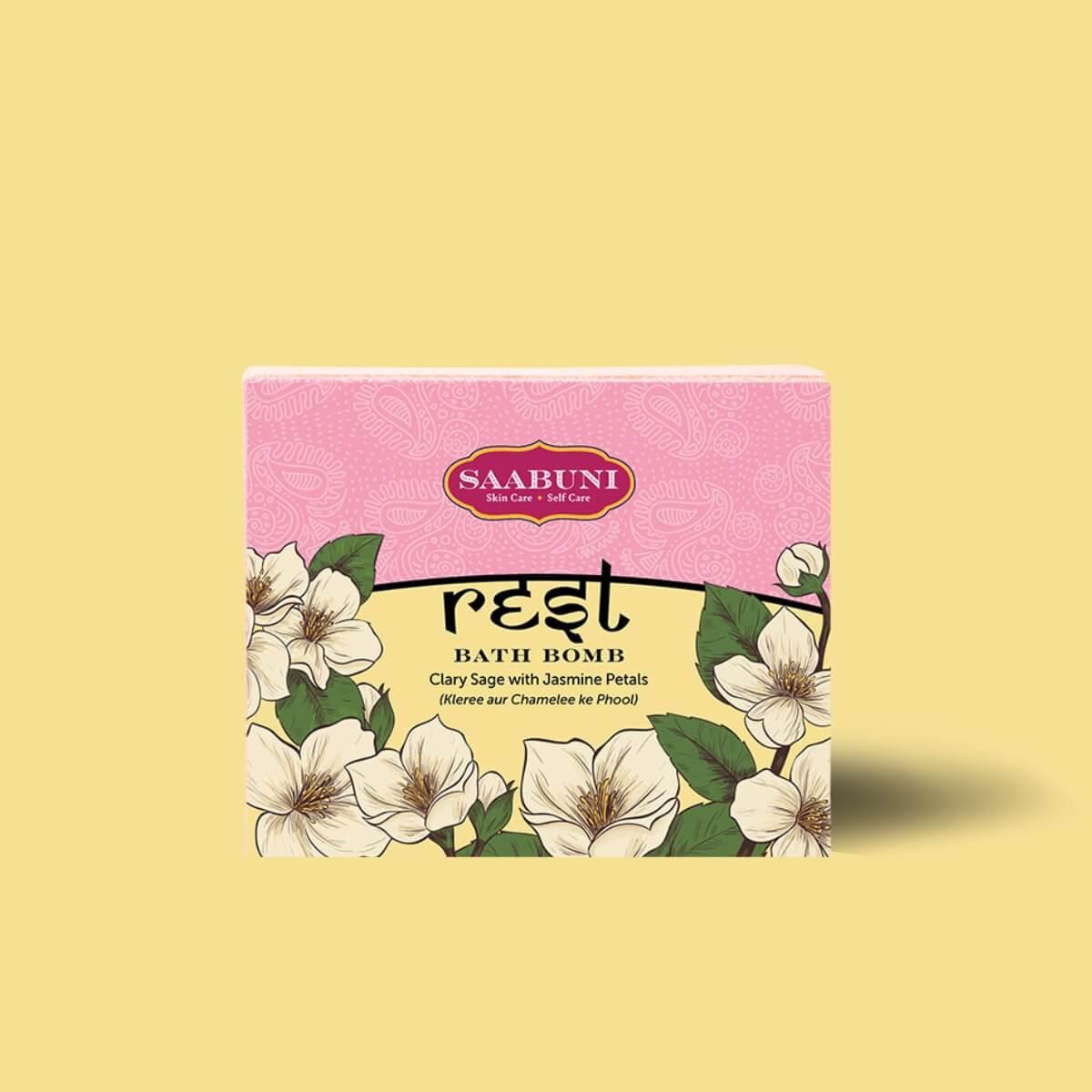 Saabun Soap Rest Bath Bomb with Clary Sage & Jasmine Petals Saabuni