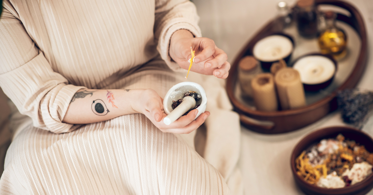 lady grinding  herbs