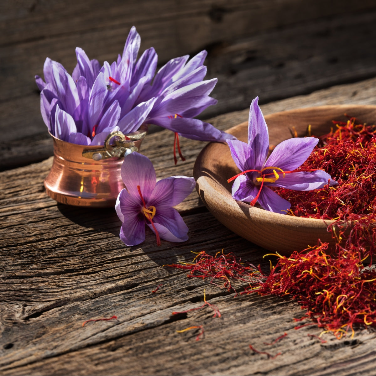 Saffron flowers and threads