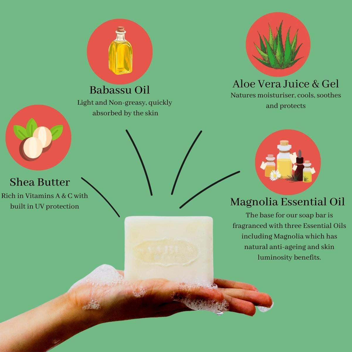 Aloe Vera Massaging Handmade Soap Bar made with Shea Butter, Babassu Oil, Aloe Vera and Magnolia Oils