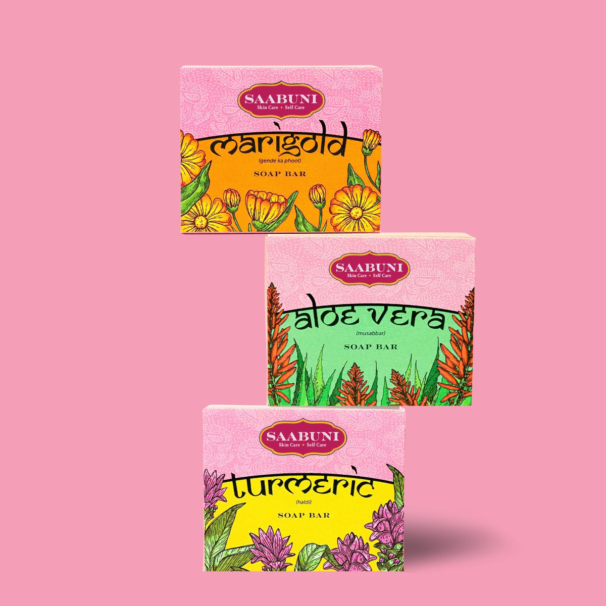Hand & Body Soap Bar Collection Set with 3 Soap Bars - Marigold , Aloe Vera & Turmeric